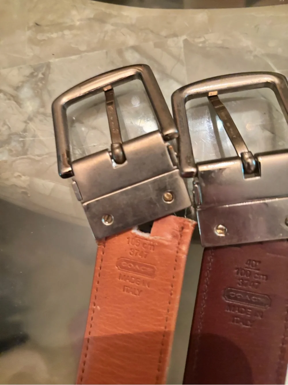 Coach Reversible Signature Canvas Belts in Brown and Navy Set of 2